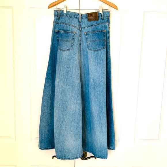 POLO JEANS COMPANY RALPH LAUREN VINTAGE Collectable Denim Maxi Circle Skirt - Picture 7 of 10